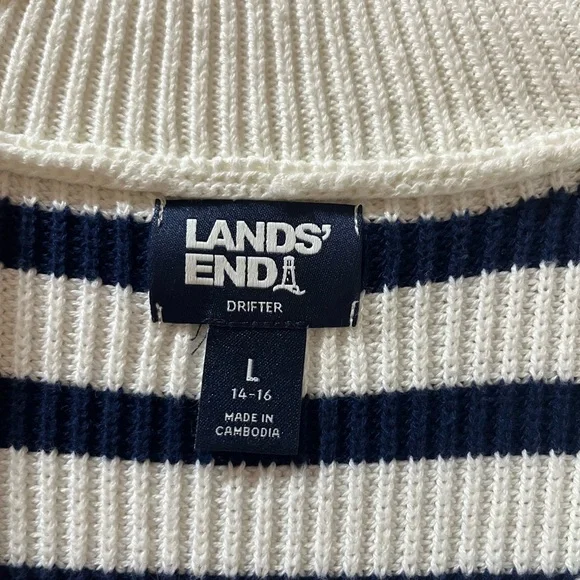Lands' End Navy and White Striped Sweater - Picture 2 of 5